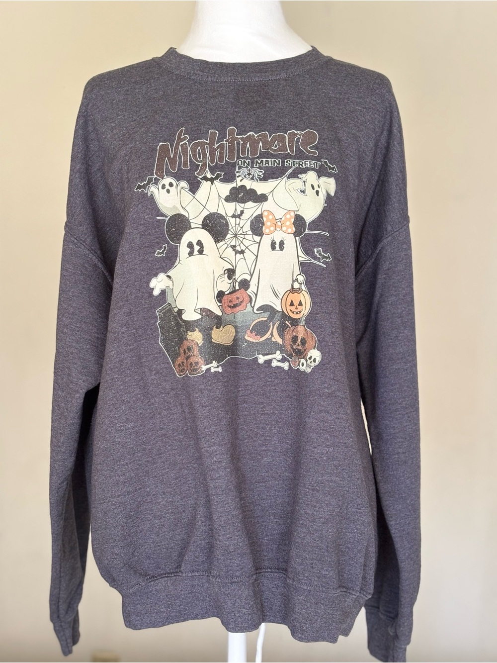 Gildan Women’s Nightmare on Main Street Ghost Graphic Sweatshirt - Gray